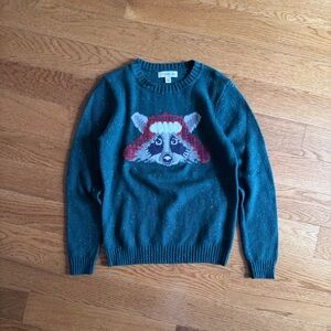 Tucker + Tate Boys Raccoon Sweater Green Knit Size 7